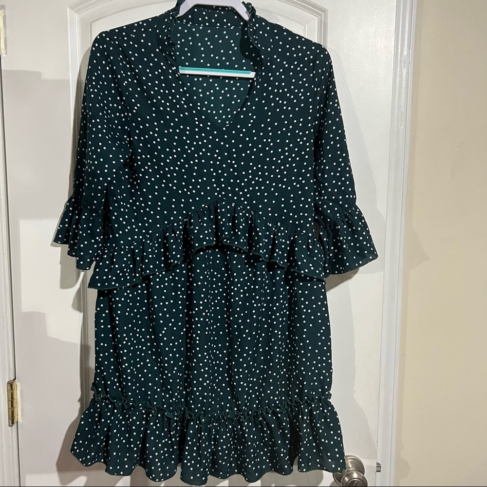 Green ruffle midi dress
